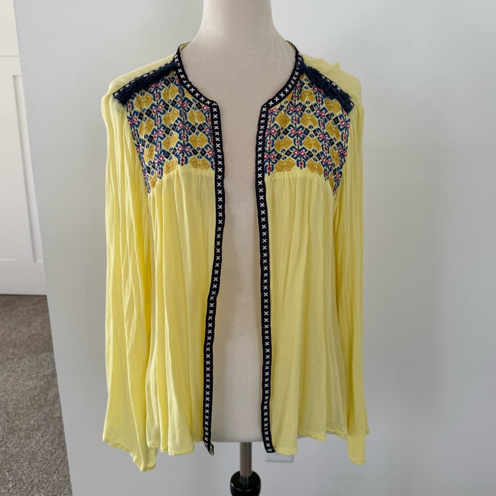 Yellow Pleated Embellished Open Blouse